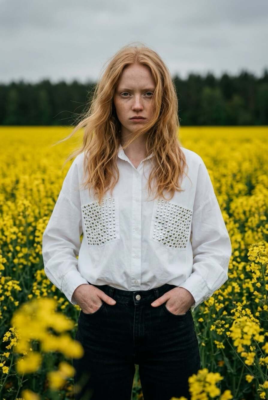 Sim & Sam White Oversized Studded Pocket Poplin Button Up Shirt